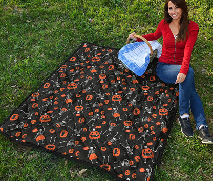 Halloween Skeleton And Pumpkin Print Quilt