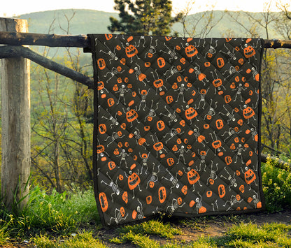 Halloween Skeleton And Pumpkin Print Quilt