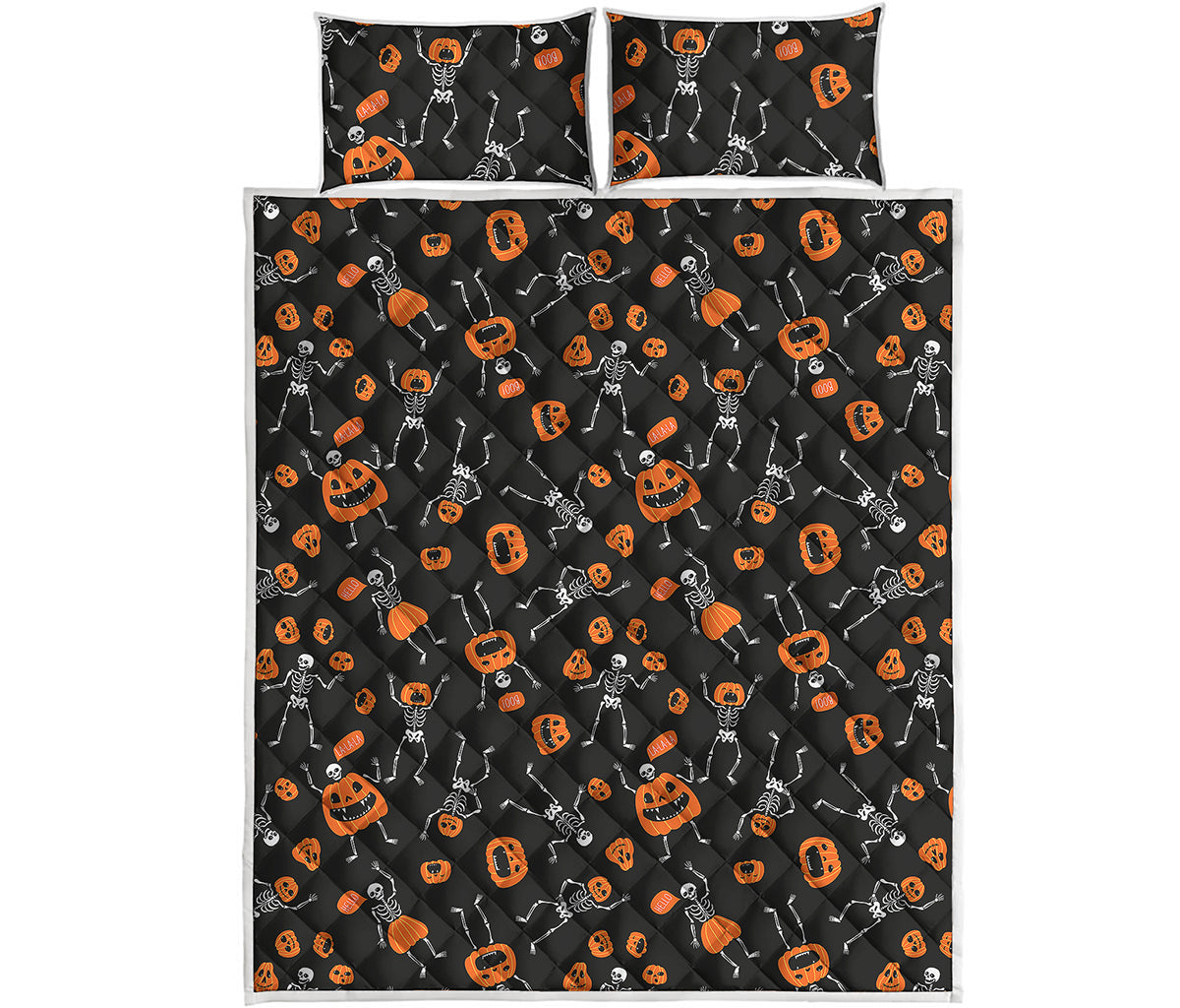 Halloween Skeleton And Pumpkin Print Quilt Bed Set