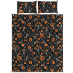 Halloween Skeleton And Pumpkin Print Quilt Bed Set