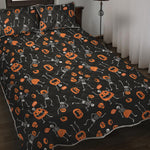 Halloween Skeleton And Pumpkin Print Quilt Bed Set