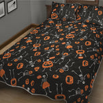 Halloween Skeleton And Pumpkin Print Quilt Bed Set