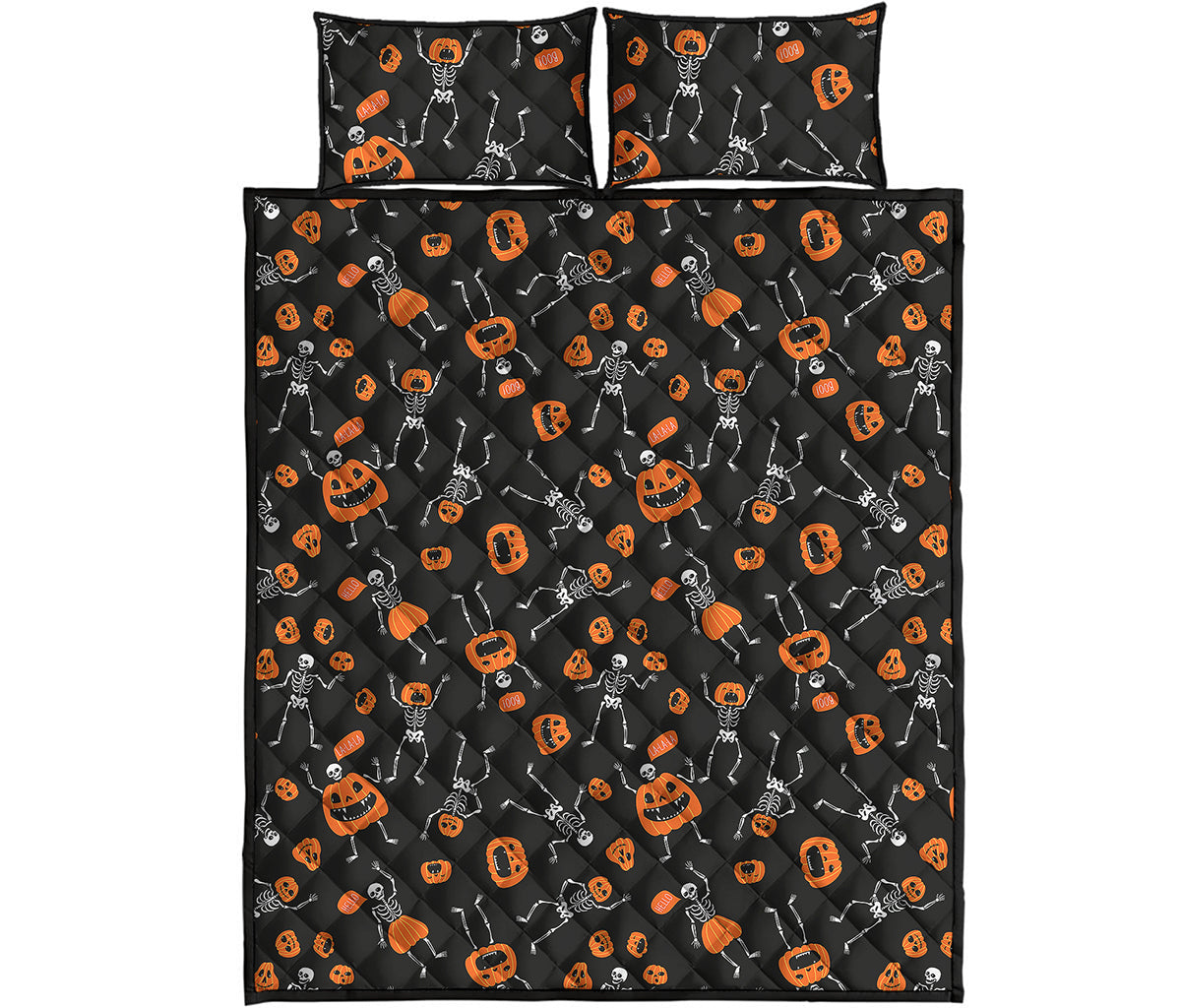 Halloween Skeleton And Pumpkin Print Quilt Bed Set