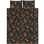 Halloween Skeleton And Pumpkin Print Quilt Bed Set