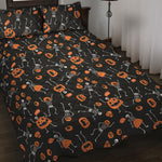 Halloween Skeleton And Pumpkin Print Quilt Bed Set