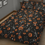 Halloween Skeleton And Pumpkin Print Quilt Bed Set