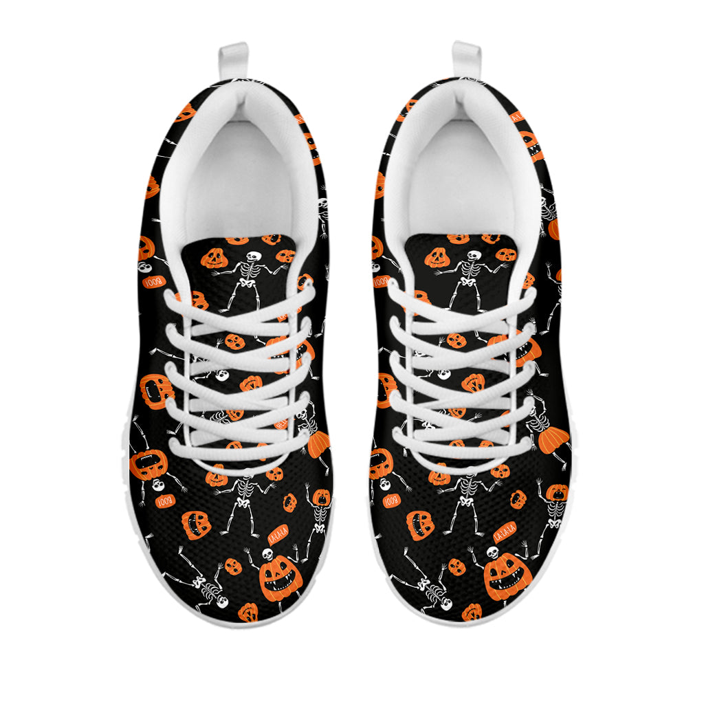 Halloween Skeleton And Pumpkin Print White Sneakers
