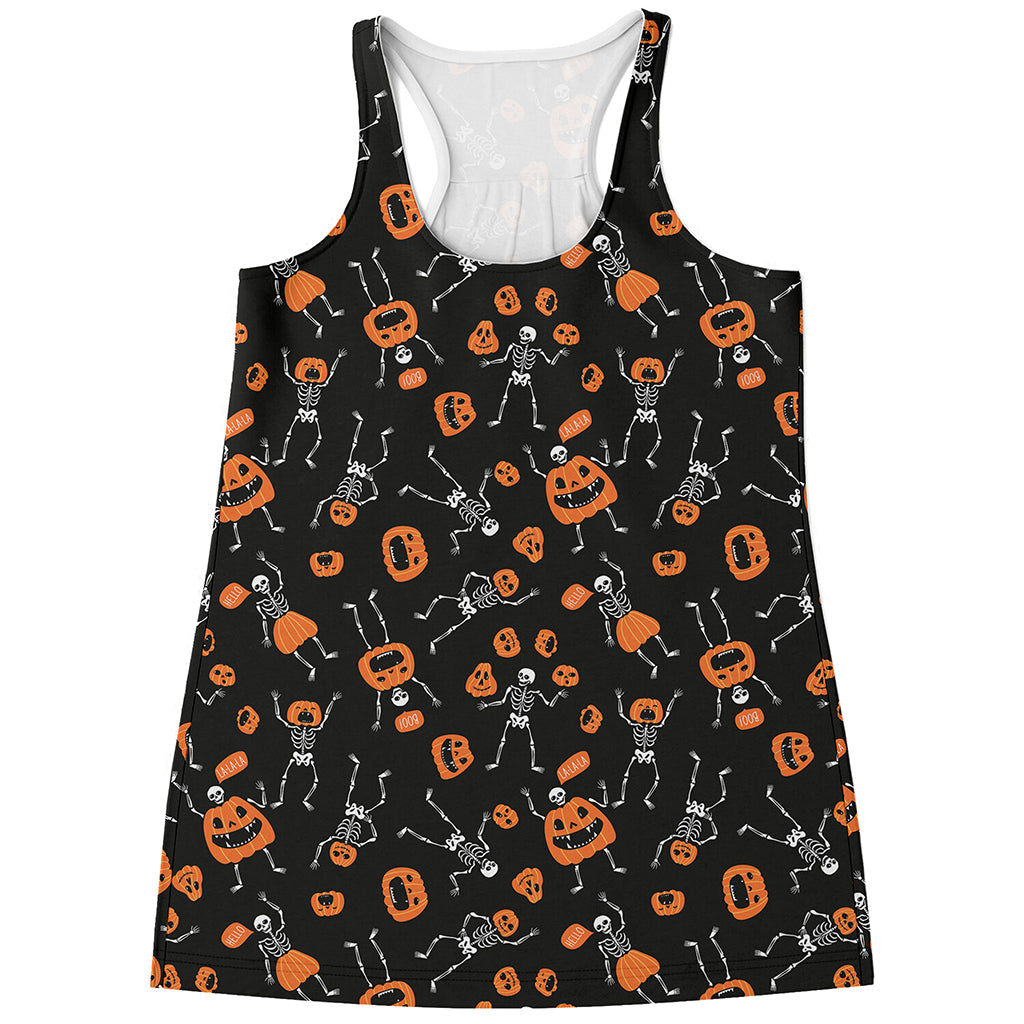 Halloween Skeleton And Pumpkin Print Women's Racerback Tank Top