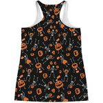 Halloween Skeleton And Pumpkin Print Women's Racerback Tank Top