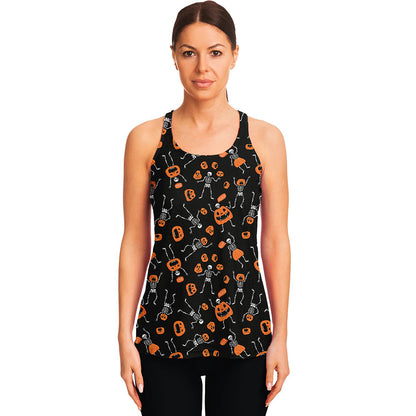 Halloween Skeleton And Pumpkin Print Women's Racerback Tank Top
