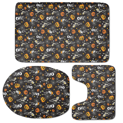 Halloween Skeleton Party Pattern Print 3 Piece Bath Mat Set