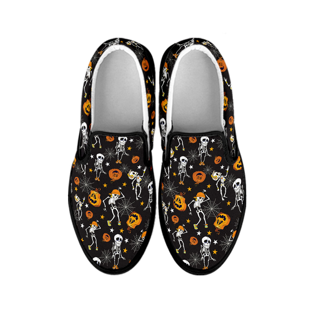 Halloween Skeleton Party Pattern Print Black Slip On Shoes