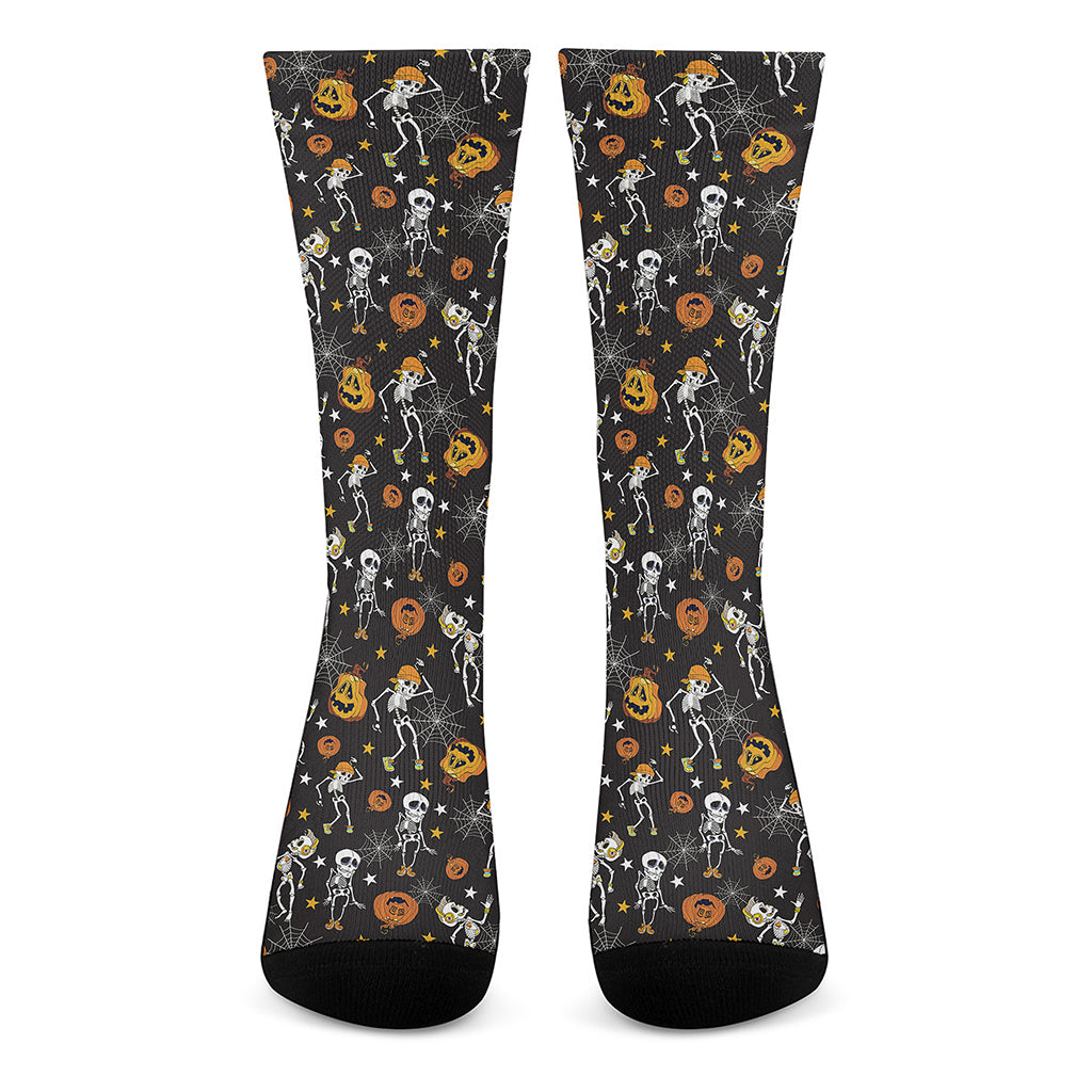 Halloween Skeleton Party Pattern Print Crew Socks