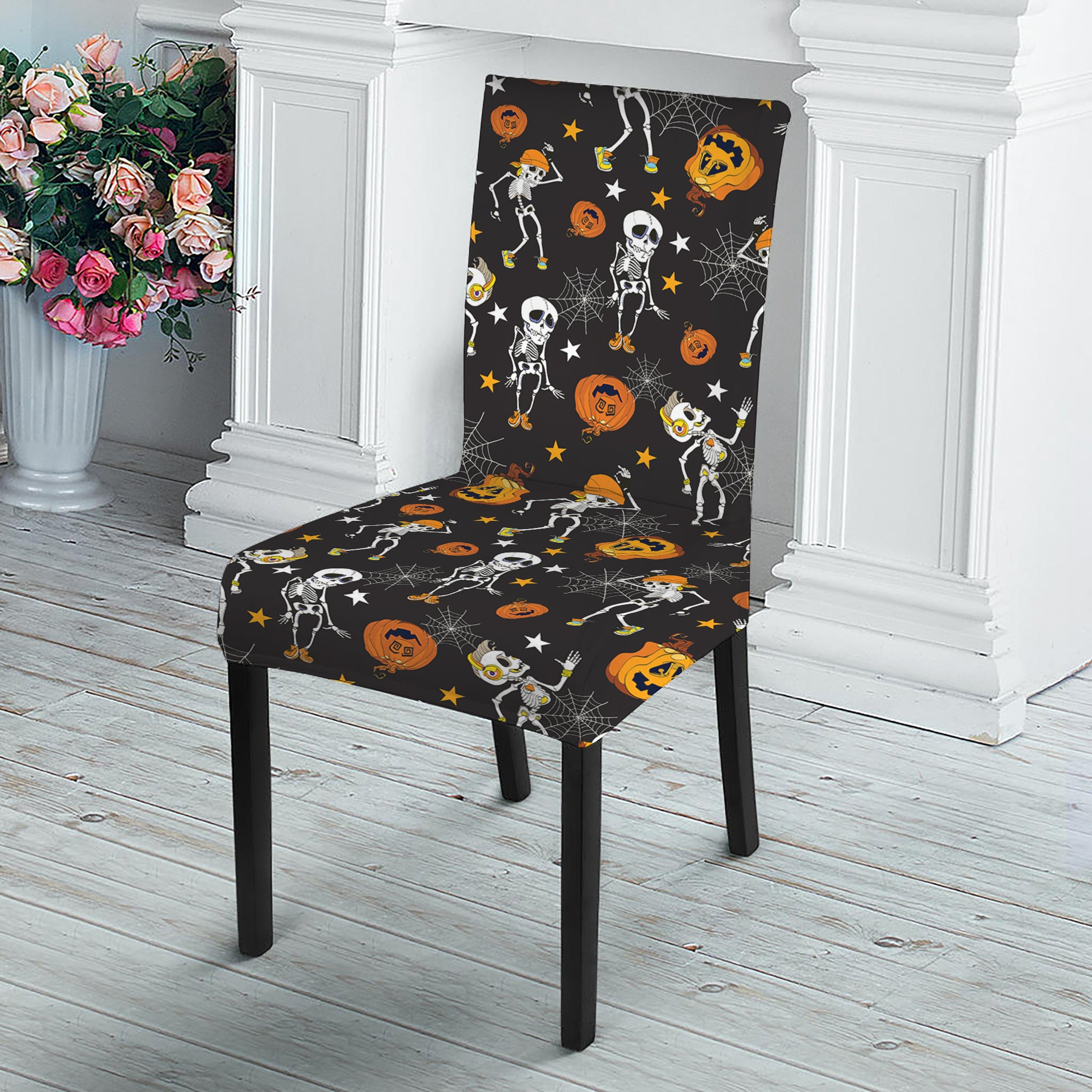 Halloween Skeleton Party Pattern Print Dining Chair Slipcover