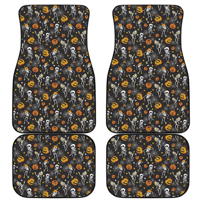 Halloween Skeleton Party Pattern Print Front and Back Car Floor Mats