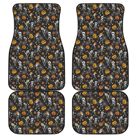 Halloween Skeleton Party Pattern Print Front and Back Car Floor Mats