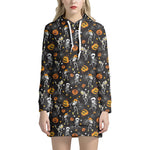 Halloween Skeleton Party Pattern Print Hoodie Dress