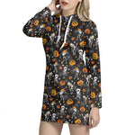 Halloween Skeleton Party Pattern Print Hoodie Dress