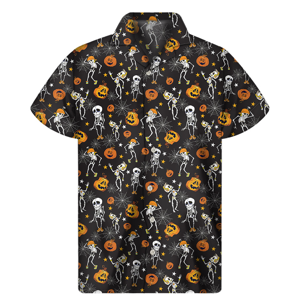 Halloween Skeleton Party Pattern Print Men's Short Sleeve Shirt