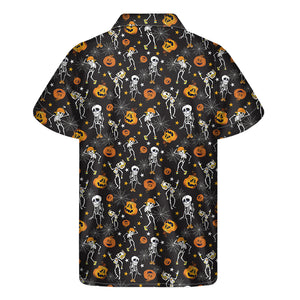 Halloween Skeleton Party Pattern Print Men's Short Sleeve Shirt