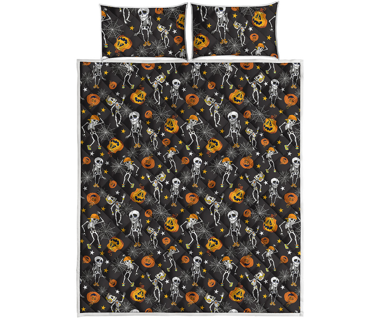 Halloween Skeleton Party Pattern Print Quilt Bed Set