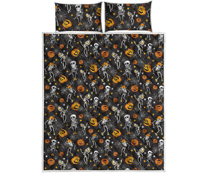Halloween Skeleton Party Pattern Print Quilt Bed Set