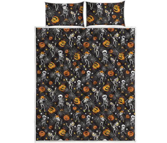 Halloween Skeleton Party Pattern Print Quilt Bed Set