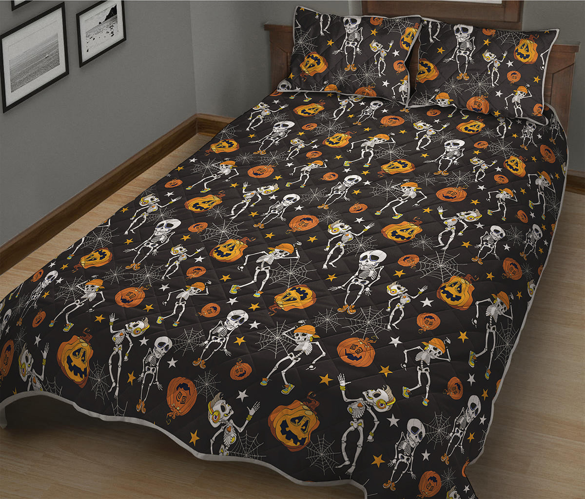 Halloween Skeleton Party Pattern Print Quilt Bed Set