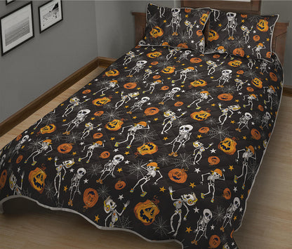 Halloween Skeleton Party Pattern Print Quilt Bed Set