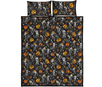 Halloween Skeleton Party Pattern Print Quilt Bed Set