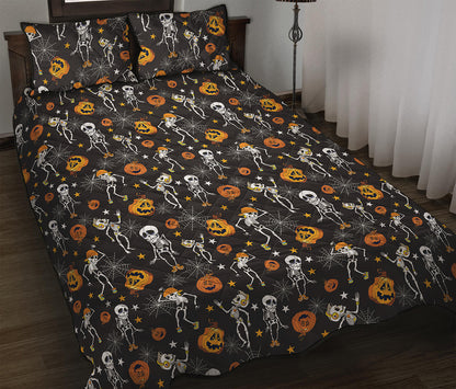 Halloween Skeleton Party Pattern Print Quilt Bed Set
