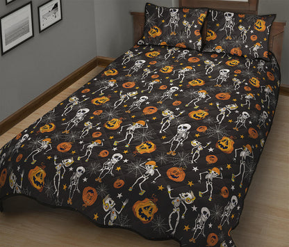 Halloween Skeleton Party Pattern Print Quilt Bed Set
