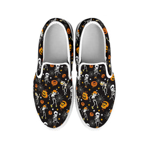 Halloween Skeleton Party Pattern Print White Slip On Shoes