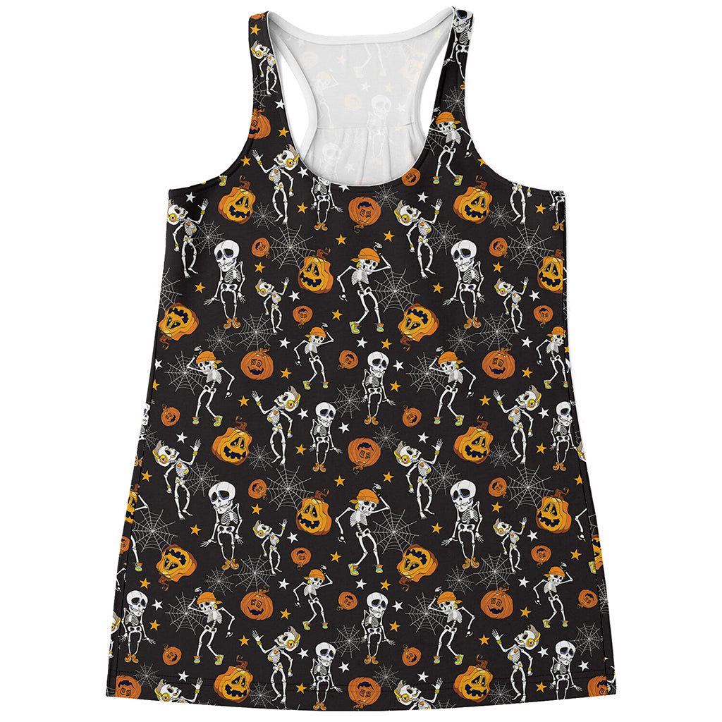 Halloween Skeleton Party Pattern Print Women's Racerback Tank Top