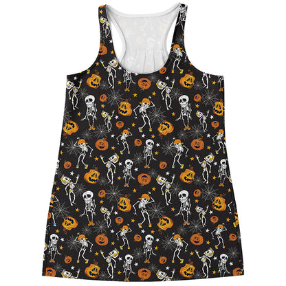 Halloween Skeleton Party Pattern Print Women's Racerback Tank Top
