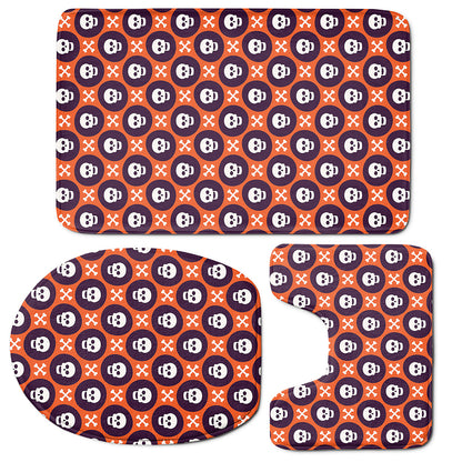 Halloween Skull And Bone Pattern Print 3 Piece Bath Mat Set