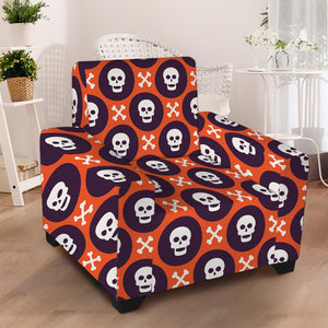 Halloween Skull And Bone Pattern Print Armchair Slipcover