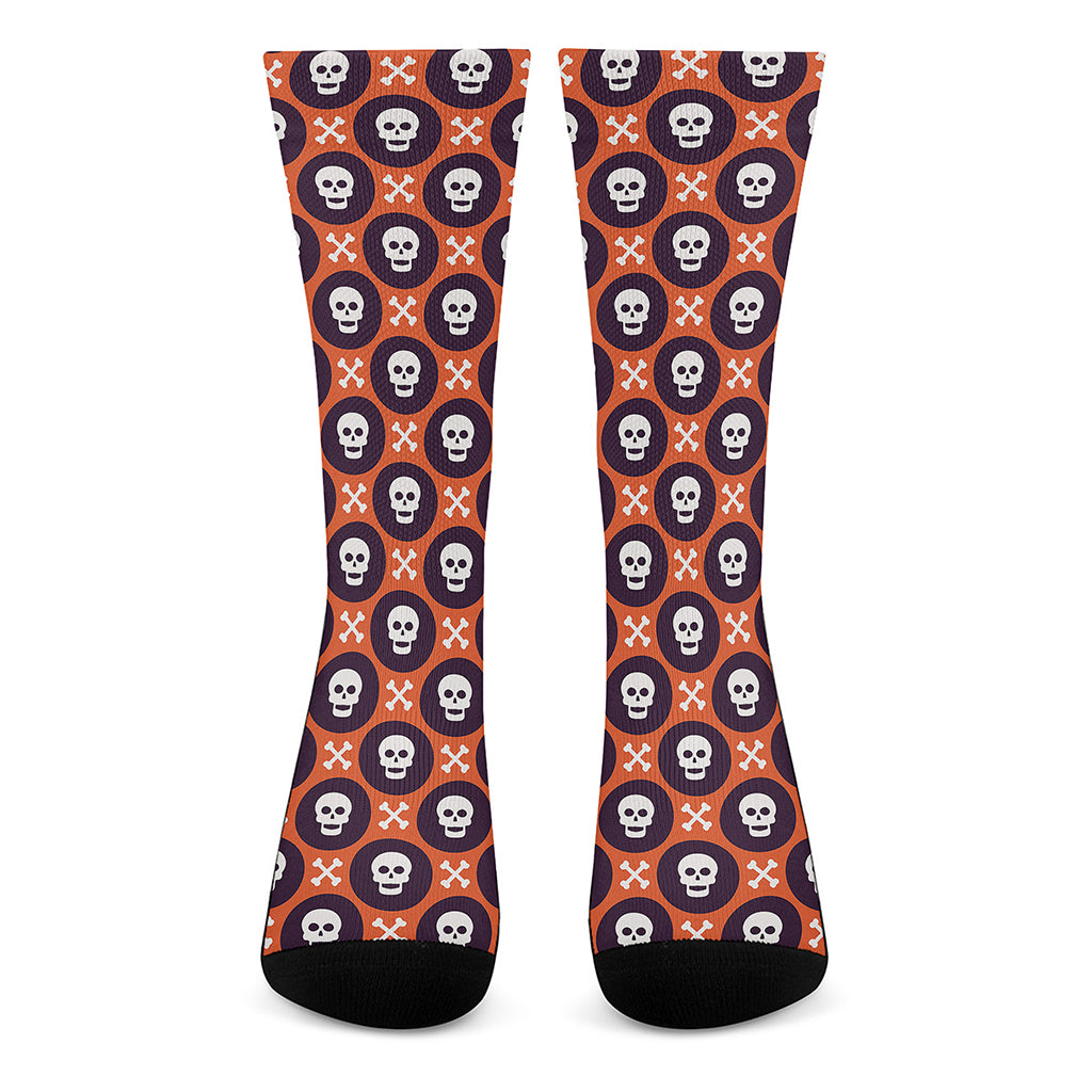 Halloween Skull And Bone Pattern Print Crew Socks