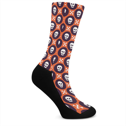 Halloween Skull And Bone Pattern Print Crew Socks