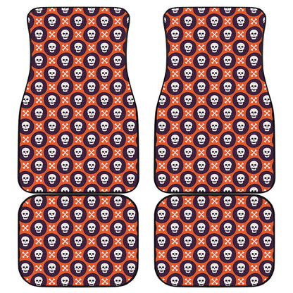 Halloween Skull And Bone Pattern Print Front and Back Car Floor Mats