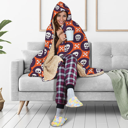 Halloween Skull And Bone Pattern Print Hooded Blanket