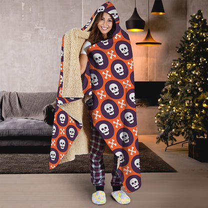Halloween Skull And Bone Pattern Print Hooded Blanket