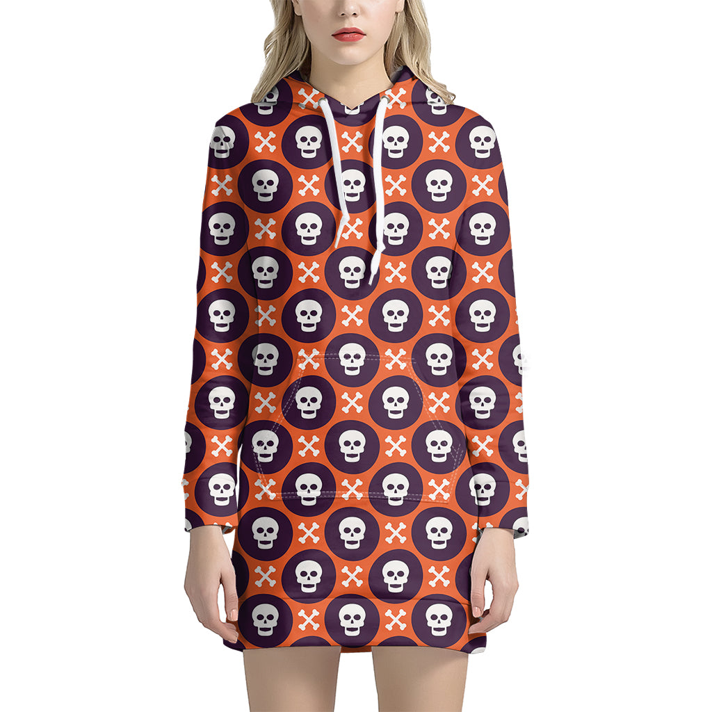 Halloween Skull And Bone Pattern Print Hoodie Dress