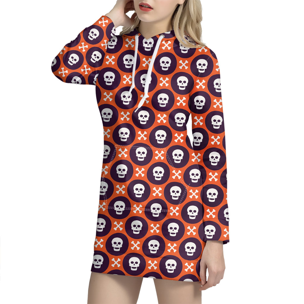 Halloween Skull And Bone Pattern Print Hoodie Dress