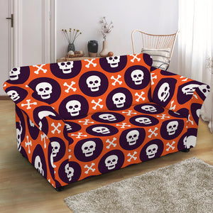 Halloween Skull And Bone Pattern Print Loveseat Slipcover