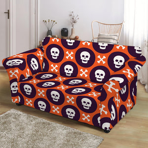 Halloween Skull And Bone Pattern Print Loveseat Slipcover