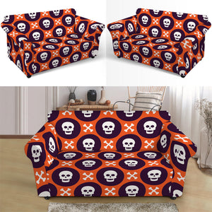 Halloween Skull And Bone Pattern Print Loveseat Slipcover