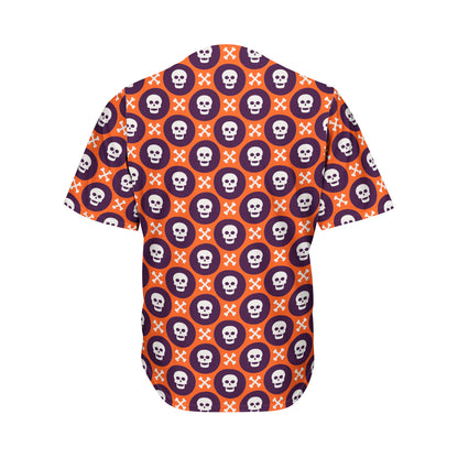 Halloween Skull And Bone Pattern Print Men's Baseball Jersey