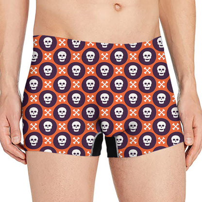 Halloween Skull And Bone Pattern Print Men's Boxer Briefs