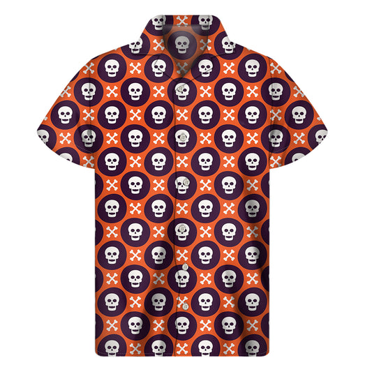 Halloween Skull And Bone Pattern Print Men's Short Sleeve Shirt